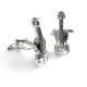 Pair of silver violin cufflinks, front and side