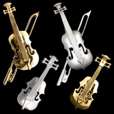 Gift: Violin Cufflinks in Silver Alloy (Singles or Pairs