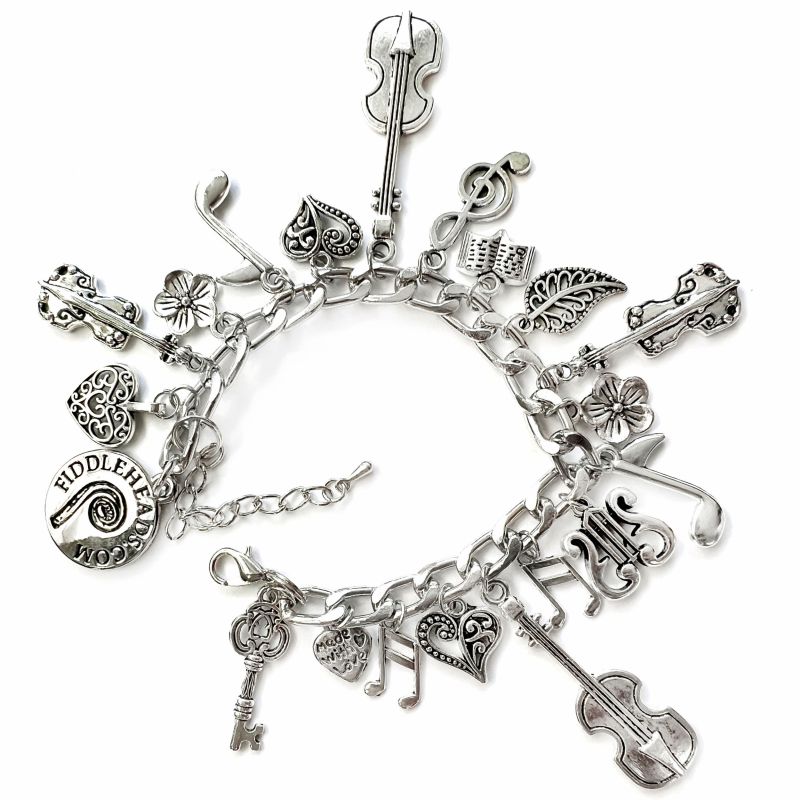 Jewelry: Fiddleheads Handmade Violin Charm Bracelet (#1 Silver)