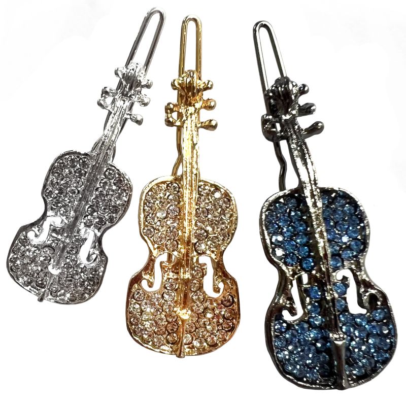 Hair Barrette - Rhinestone Violin in Three Colours Fiddleheads