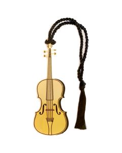 The "David" Violin bookmark, brass violin with a black silky tassel tied to the scroll