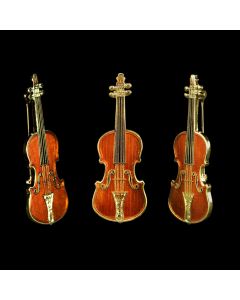 Jewelry: 24k Gold Stradivarius Violin Brooch at  three angles