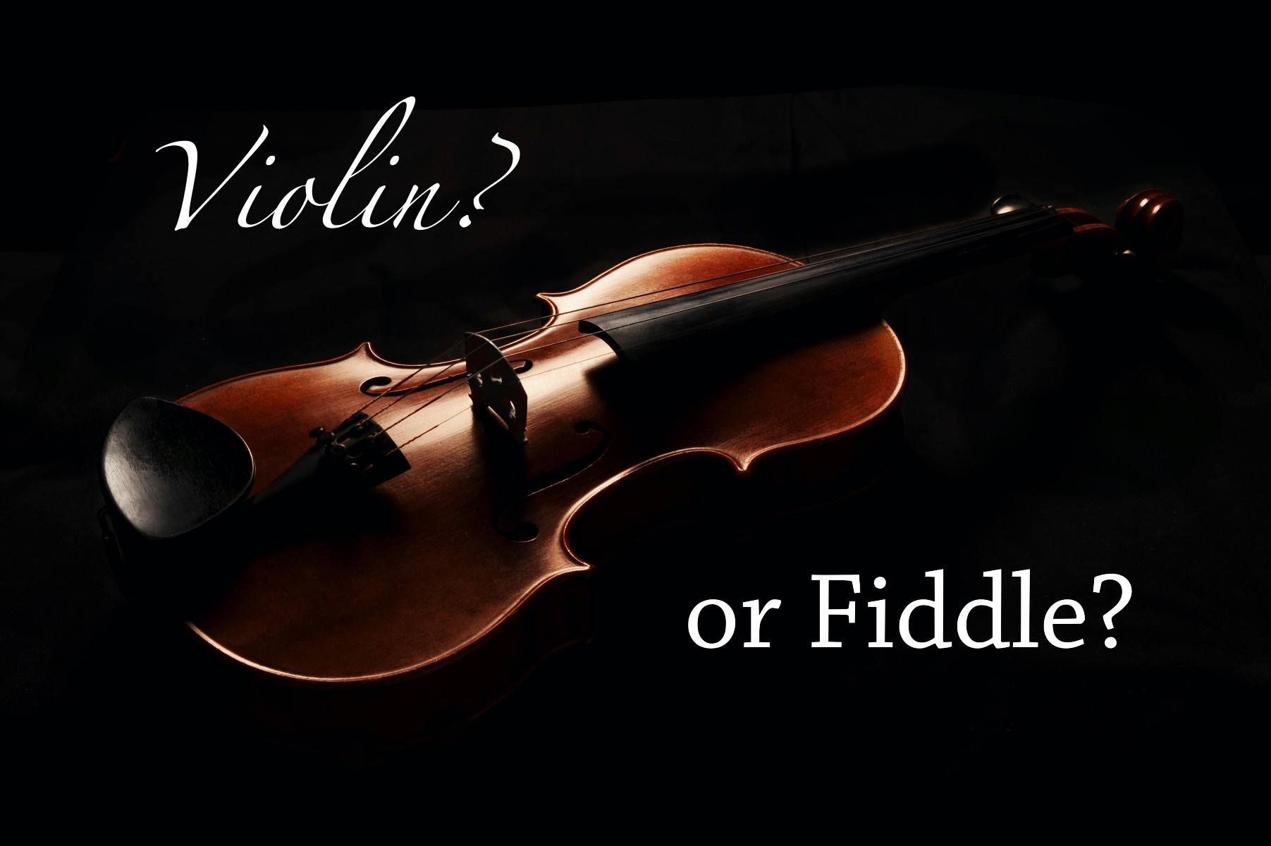 violin in dramatic lighting with text 