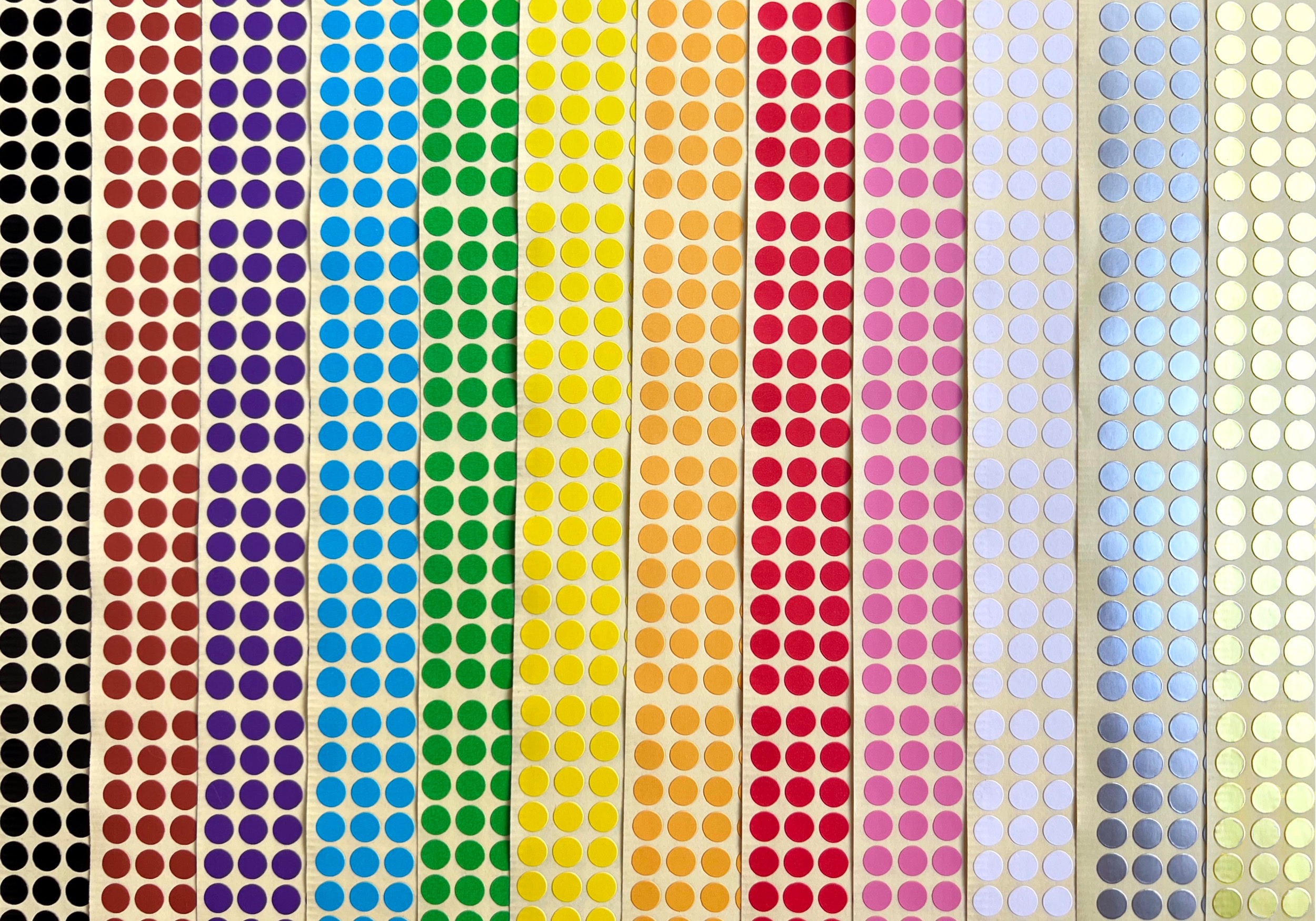 Sheets of various coloured small dot stickers