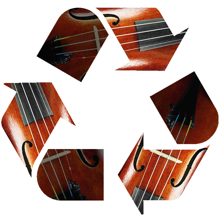 recycle symbol with violins inside