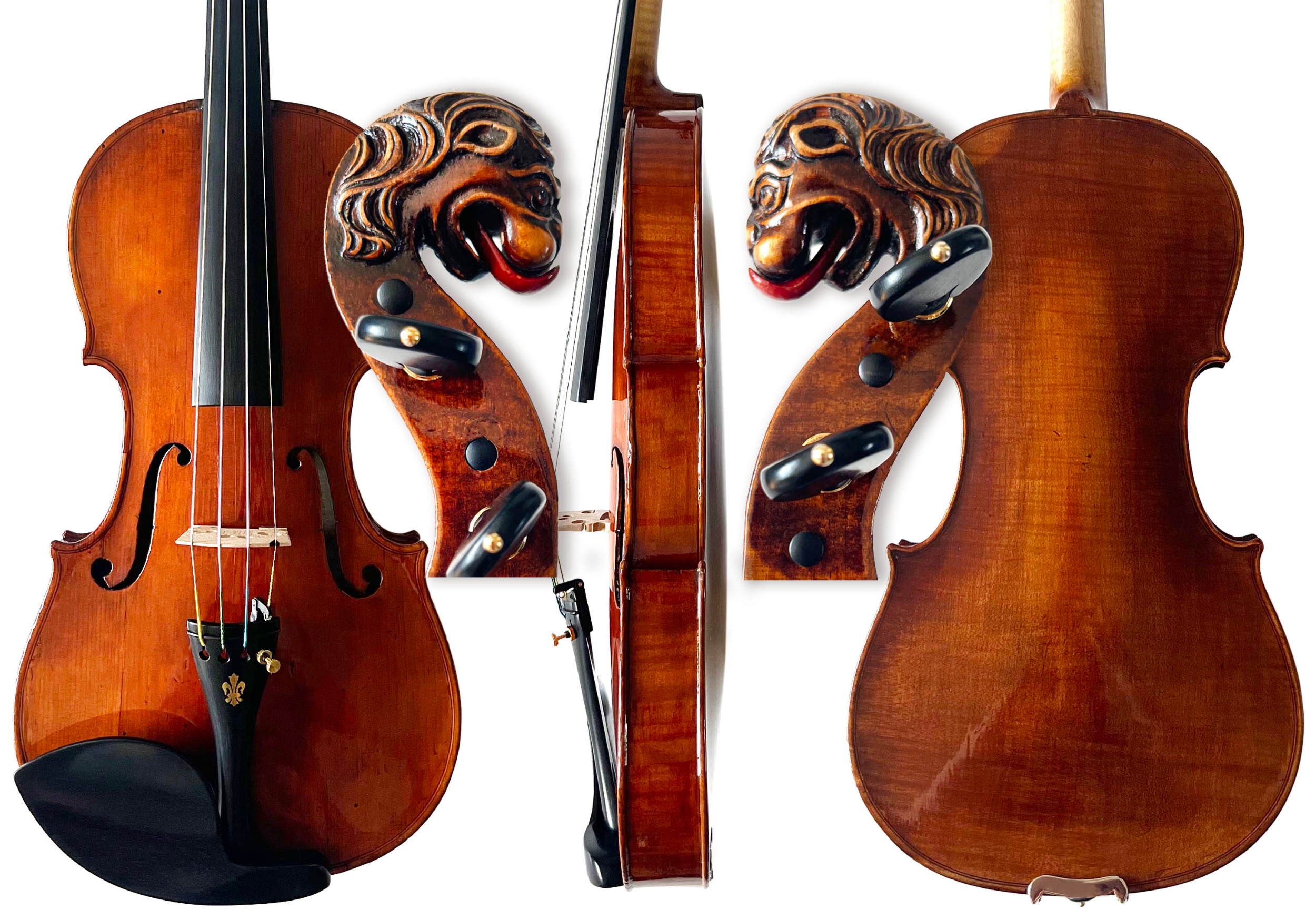 Turner Lion Head violin front, side and back