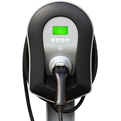EV home charger with green LED screen