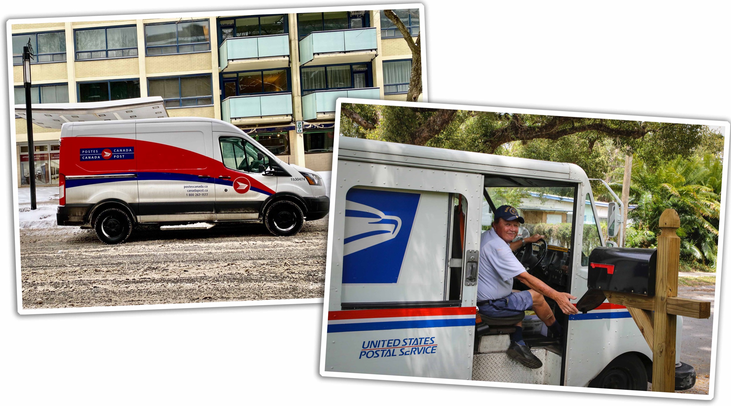 Canada Post and US Mail Delivery trucks