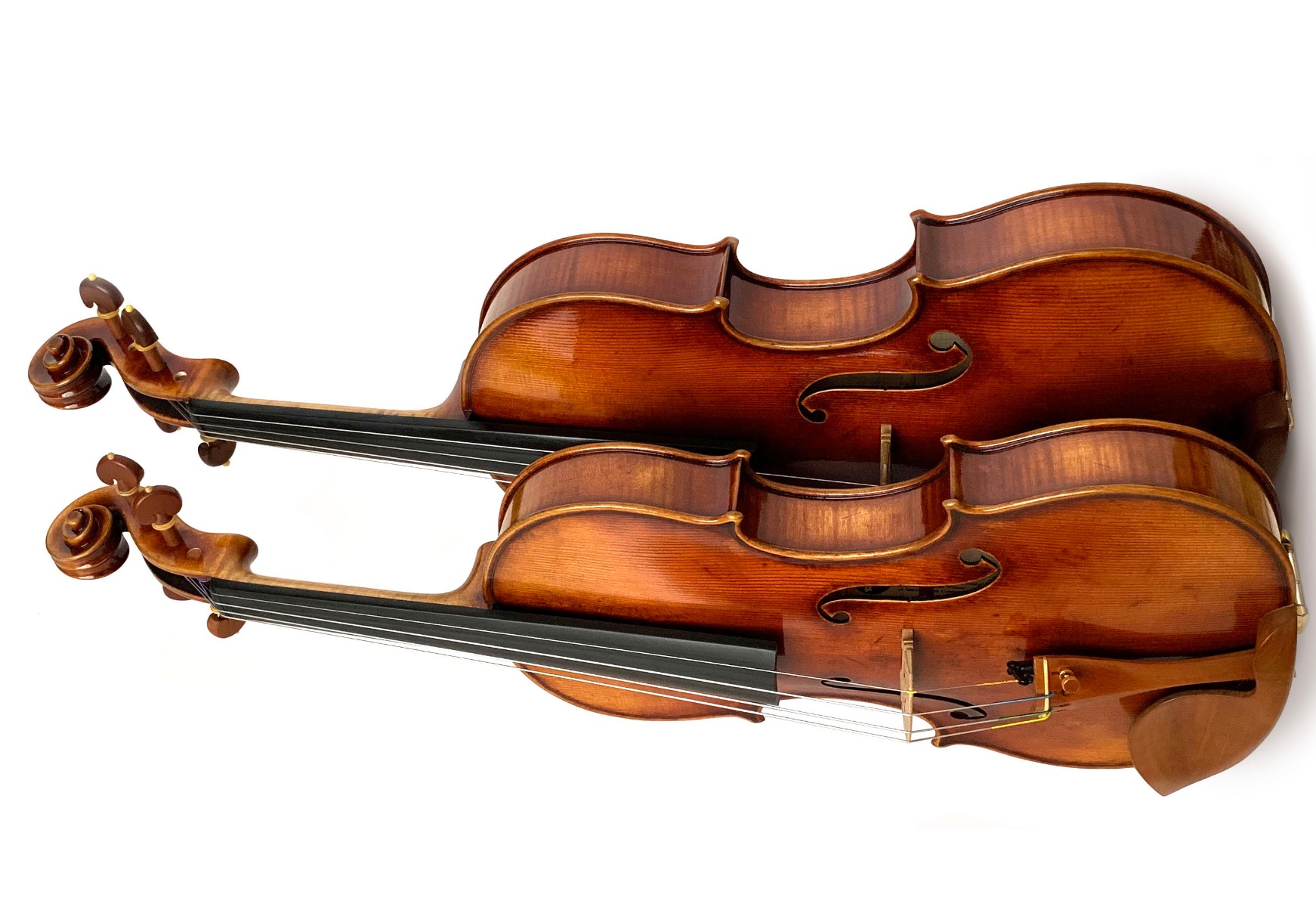 Violin and viola side by side, with the viola being larger