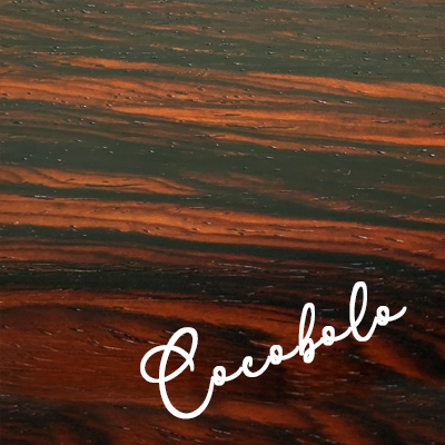 Label reads Cocobolo; stunning striped blackish and red brown wood
