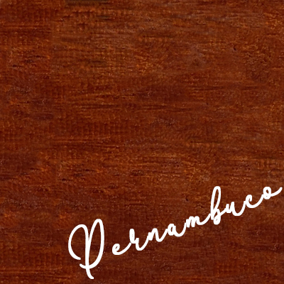 Label reads Pernambuco; very finely-grained reddish brown wood with tiny figuring