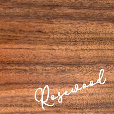 Label reads Rosewood; wood with medium brown and dark stripes