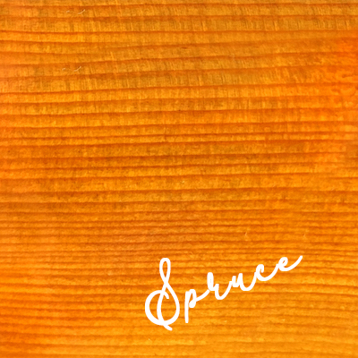 Label reads Spruce: striped spruce wood grain
