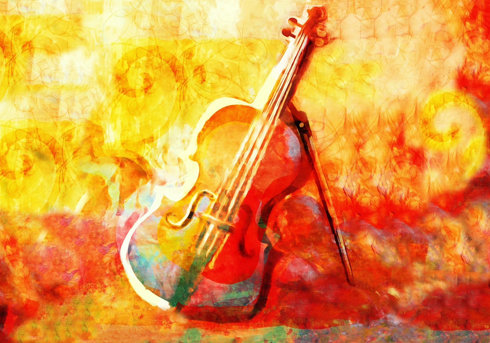 Abstract violin painting with vibrant colours