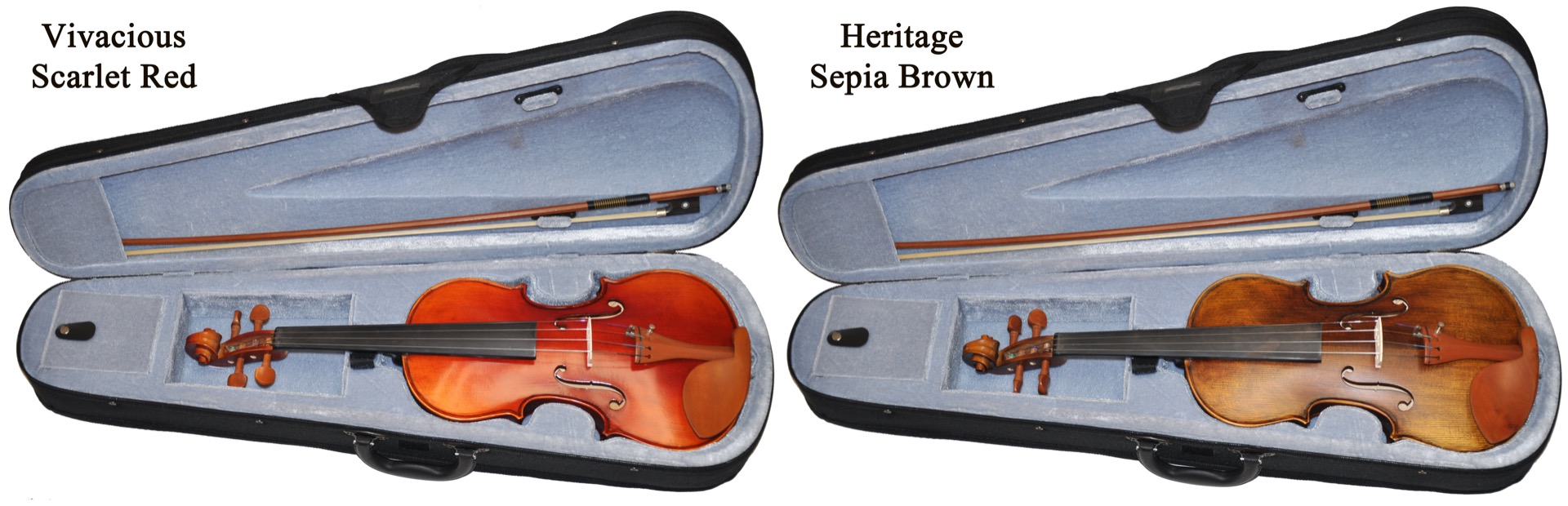discontinued violin outfits in red and brown finishes