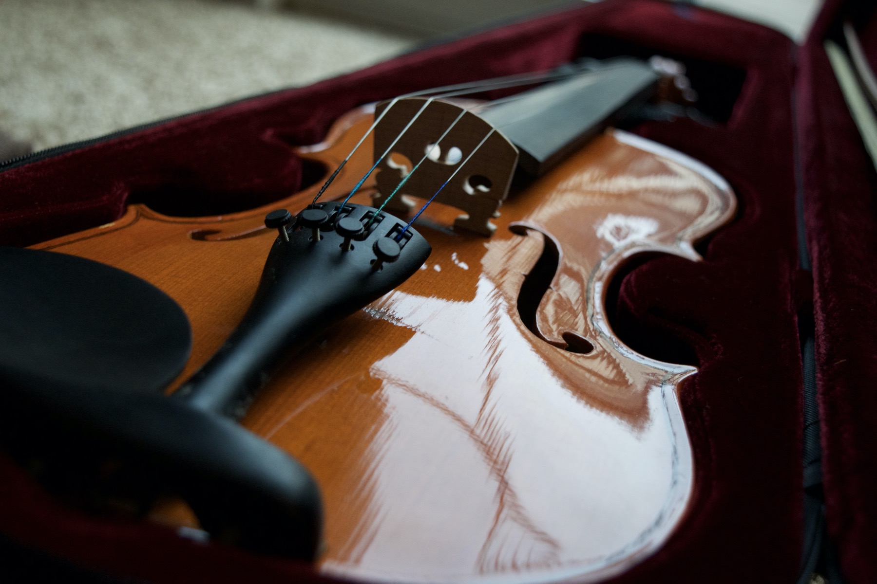 Violin laying in a case