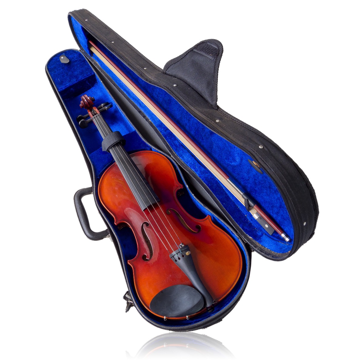 Cheap violin in cheap case, missing its bridge